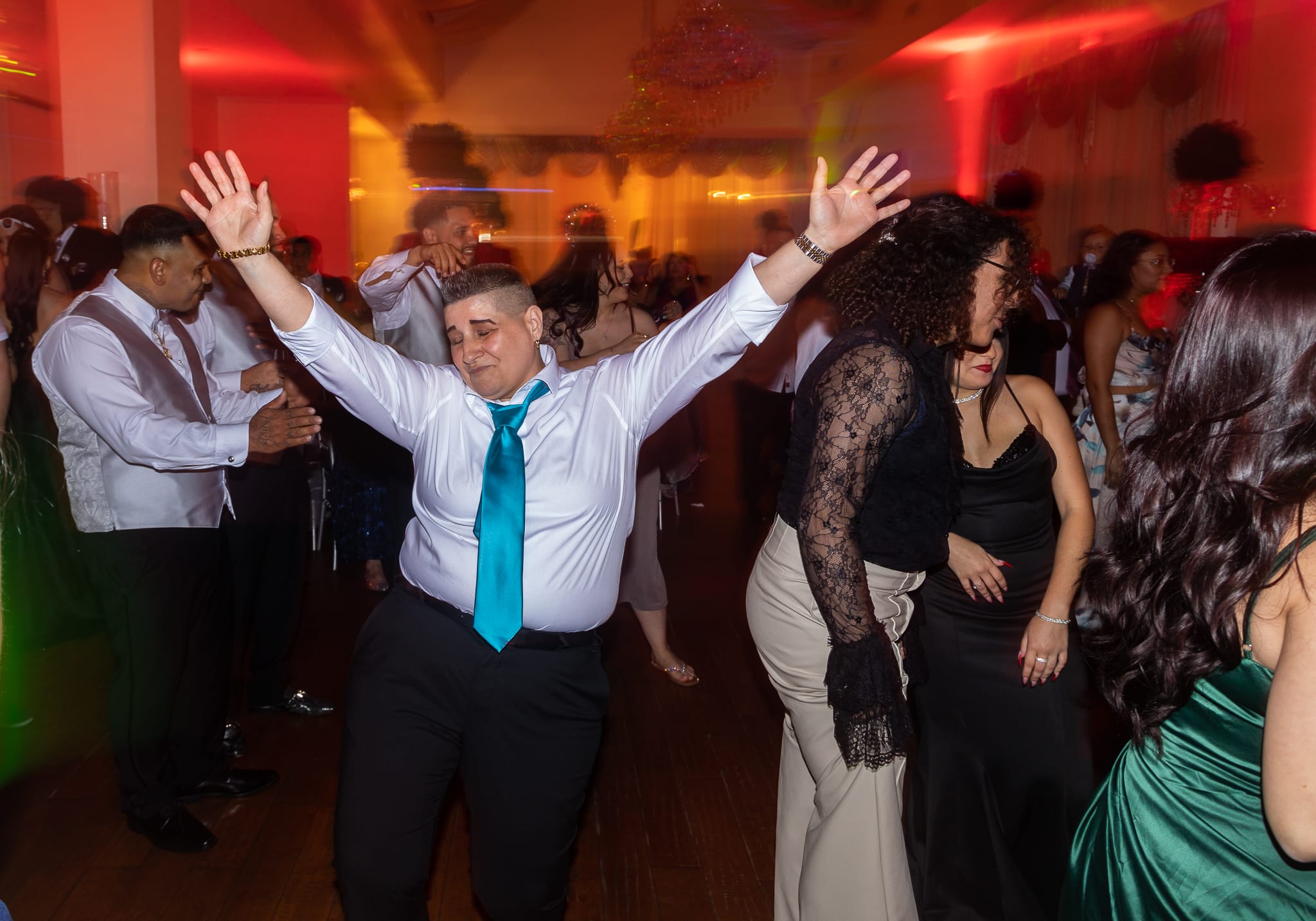 Guest dancing during a wedding.